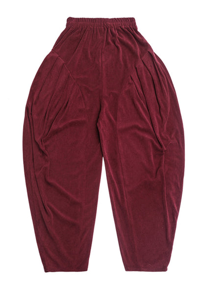 Italian Mulberry Wrinkled Pockets High Waist Cotton Lantern Pants Spring