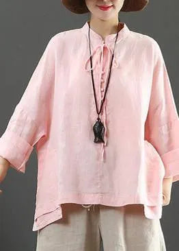 Stand Collar Pockets Spring Blouse Wardrobes Pink Blouse