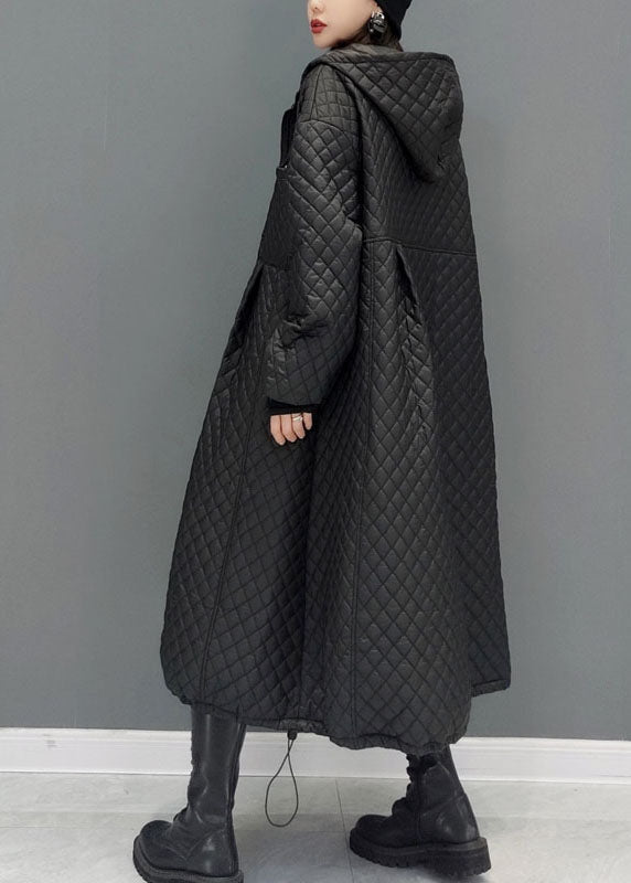 Black Hooded Pockets Fine Cotton Filled Witner Coat Winter