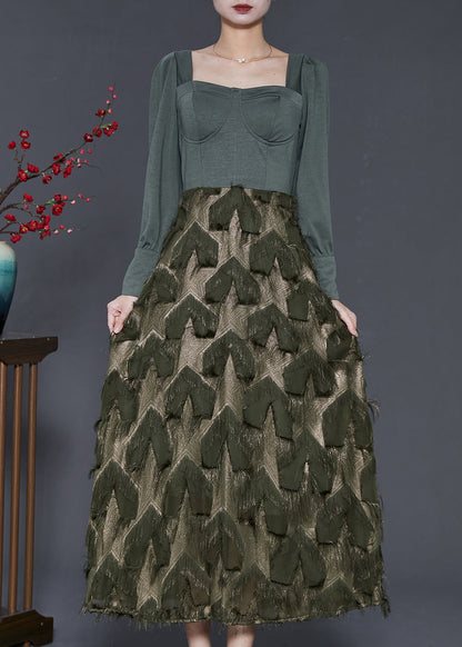 Fine Dull Green Patchwork Cotton Bustier Top Dresses Spring