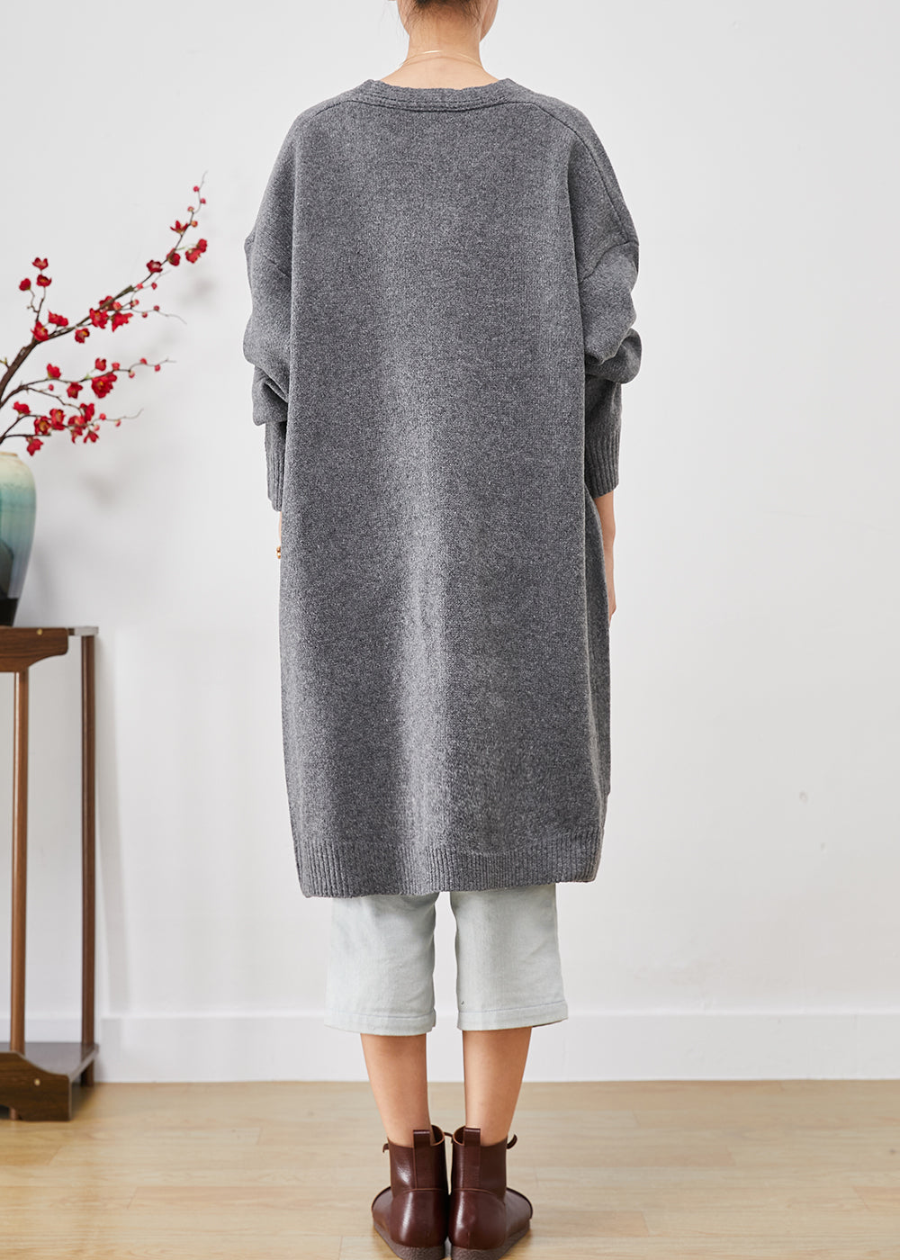 Grey Oversized Cozy Knit Cardigan Spring