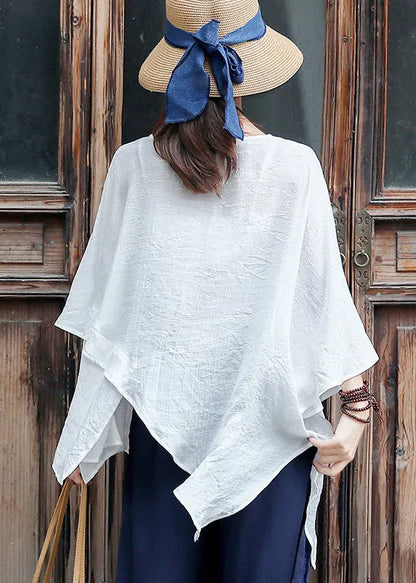 Classy White Asymmetrical Design Cotton Tank Tops Half Sleeve