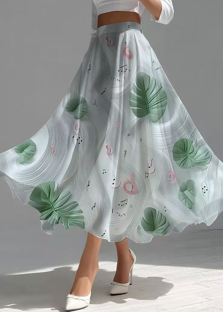 White Print Draping Chiffon Day Skirts Summer