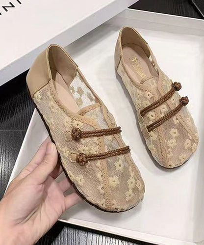 Breathable Mesh Khaki Flat Shoes Embroidery Splicing Soofairy Shoes-20251