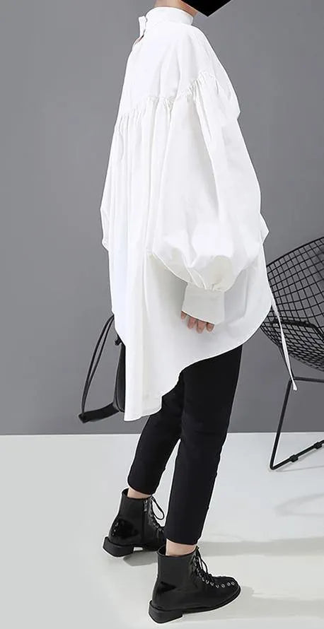 Lantern Sleeve Woman Style Black White Hipster Blouse Shirt