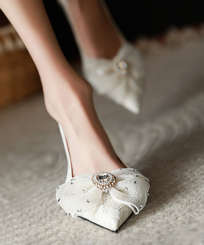 Black Breathable Tulle High Heels Splicing Bow Zircon