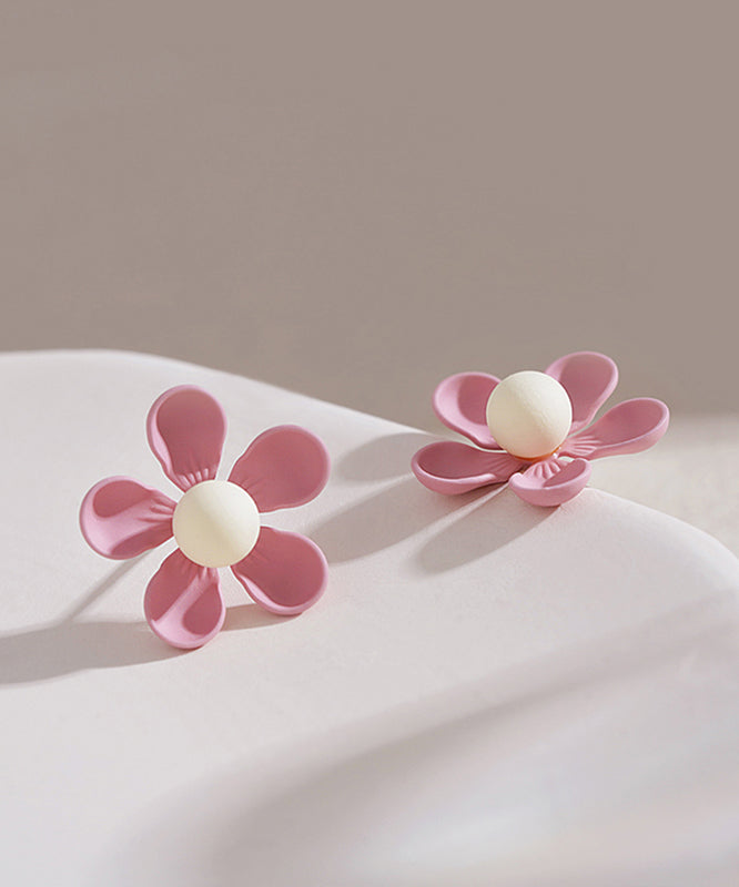 Stylish Pink Sterling Silver Alloy Stud Earrings