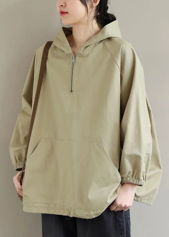 Hooded Zip Up Spring Clothes for Work Outfits Khaki Blouses