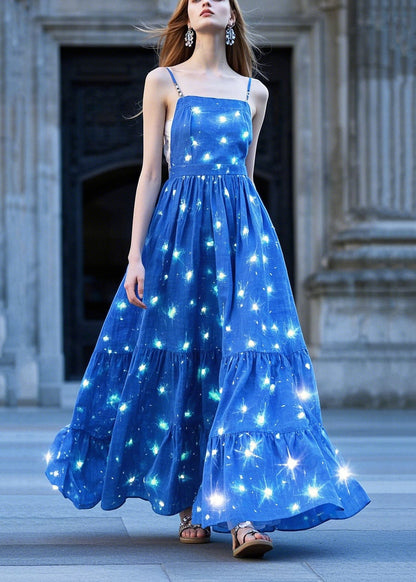 Blue Twinkling Star Print Exra Large Hem Cami Dress Summer