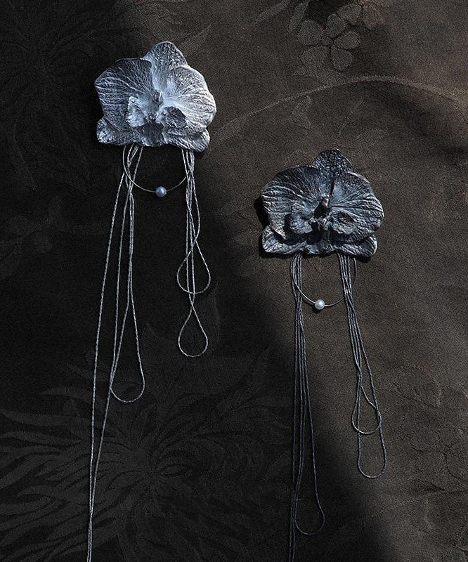 Silk Alloy Moth Orchid Tassel Drop Earrings