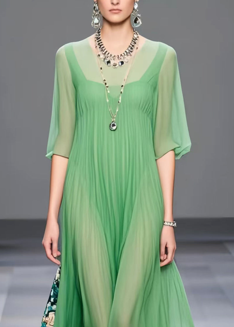 Modern Light Green Oversized Patchwork Chiffon Vacation Dresses Half Sleeve Summer