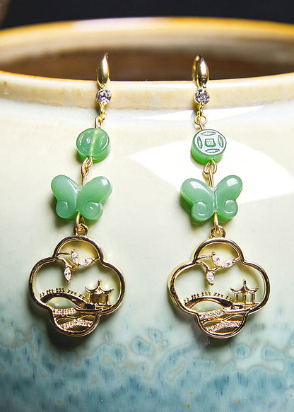 Butterfly Jade Collocation 14k Gold Drop Earrings