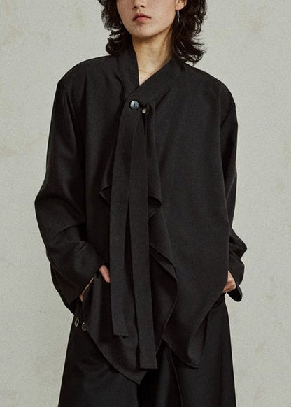 French Black V Neck Shirts Long Sleeve