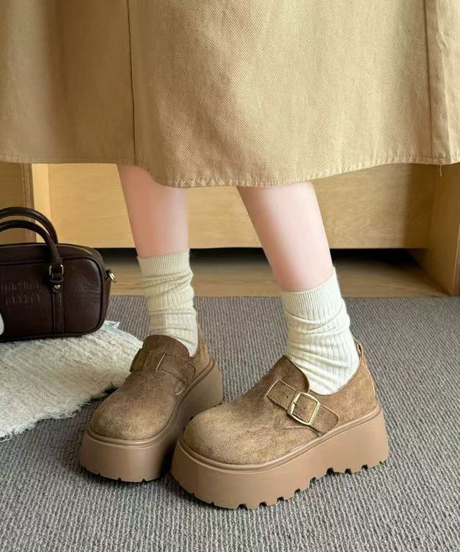 Coffee Suede Splicing Platform Loafers for