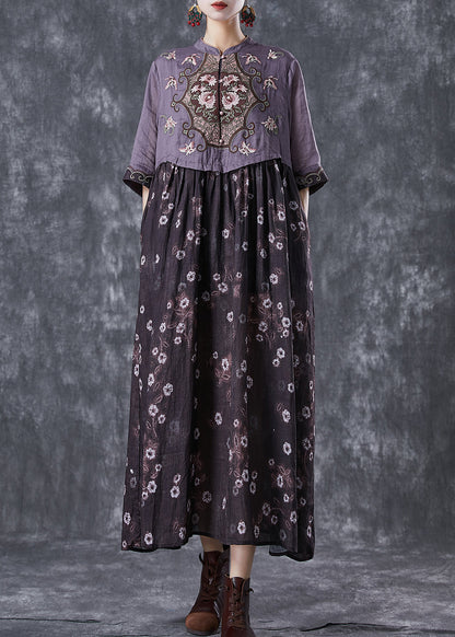 Colorblock Embroideried Patchwork Cotton Long Dress Summer