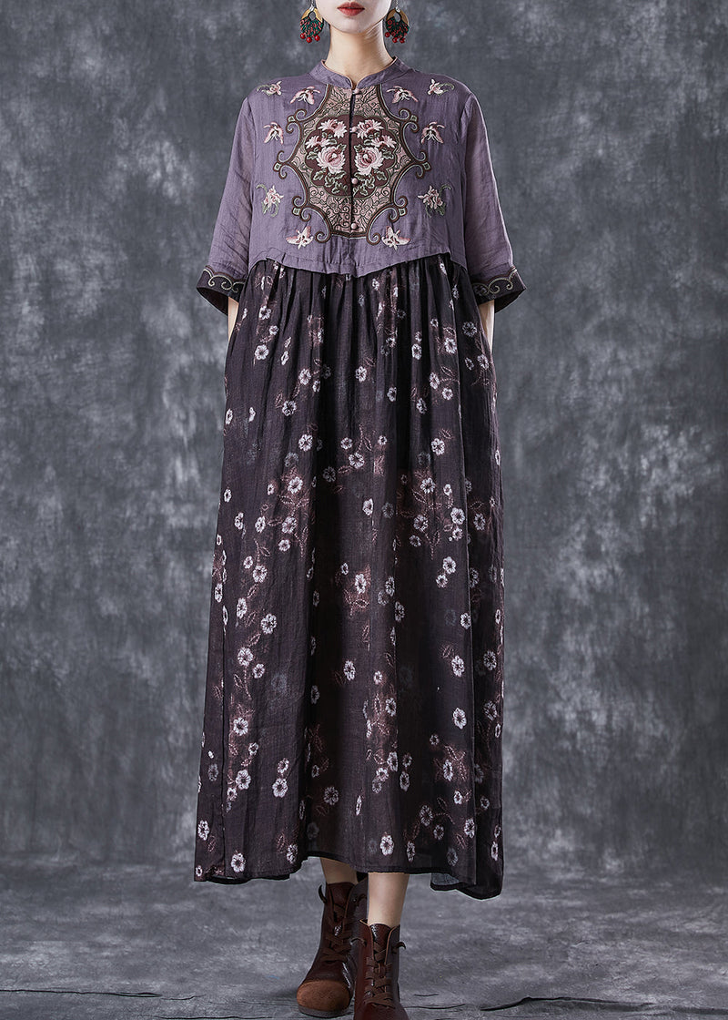 Colorblock Embroideried Patchwork Cotton Long Dress Summer