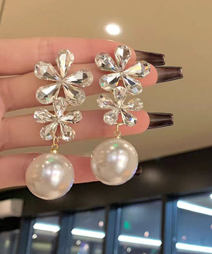 Stylish White Copper Overgild Zircon Pearl Drop Earrings