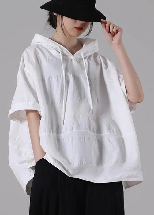 White Hooded Side Open Cotton T Shirt Summer