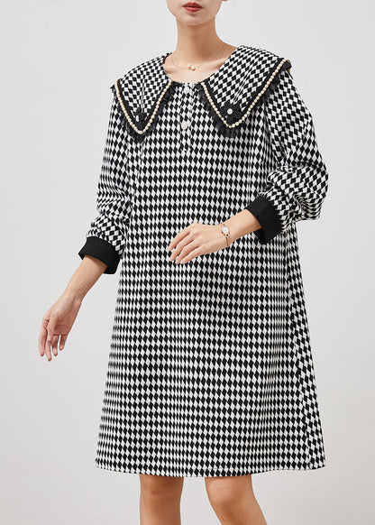 Black White Plaid Sailor Collar Cotton Dress Spring
