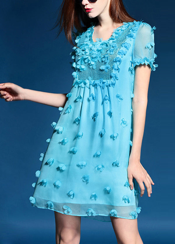 Original Design Sequins Blue Chiffo Dresses Summer