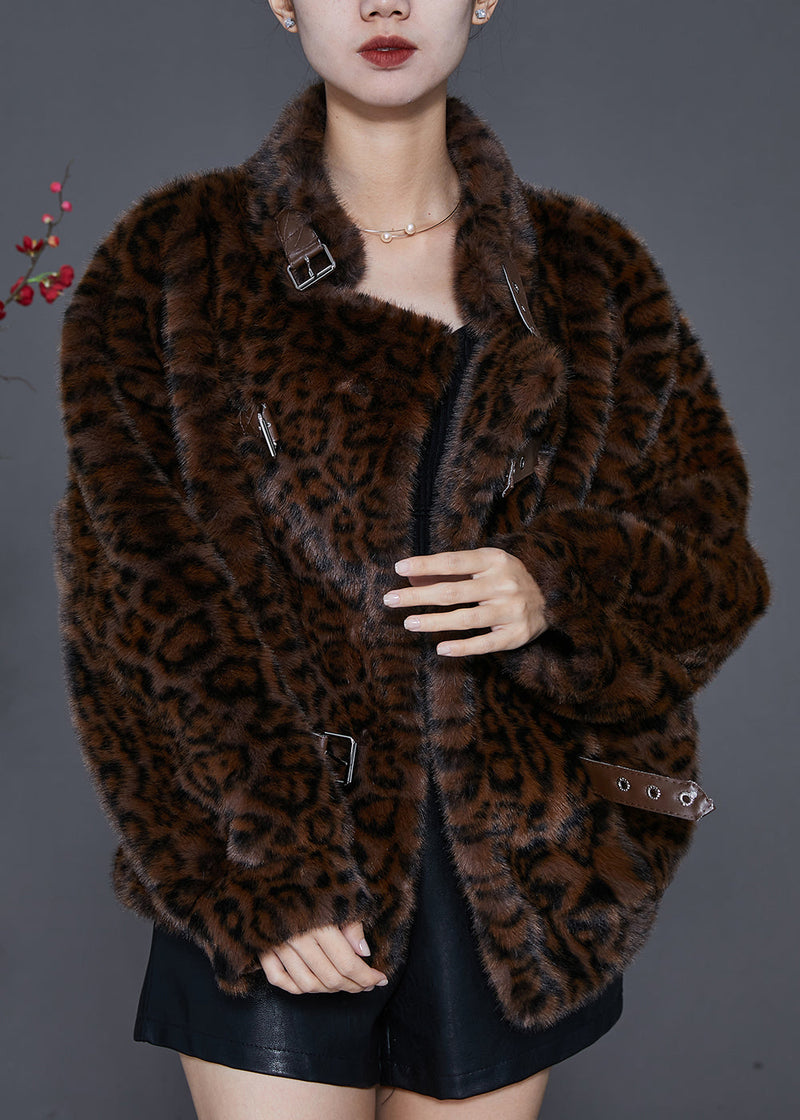 Brown Oversized Leopard Print Mink Velvet Jackets Spring