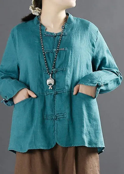 Unique Chinese Button Tops Sleeve Blue Blouse