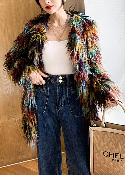 Multicolour Oversized Warm Fuzzy Fur Fluffy Coat Winter