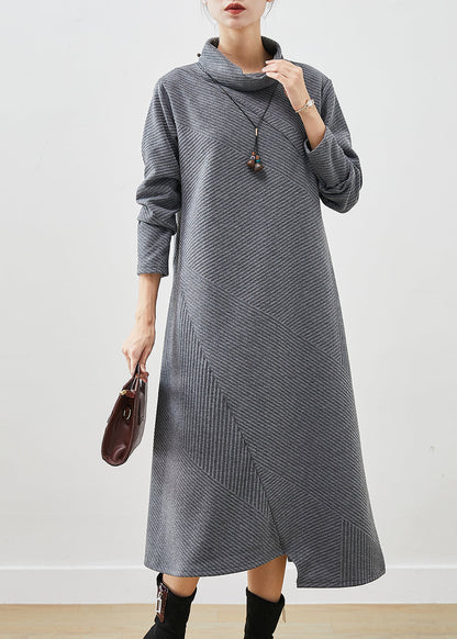 Grey Turtle Neck Cotton Vacation Dresses Fall