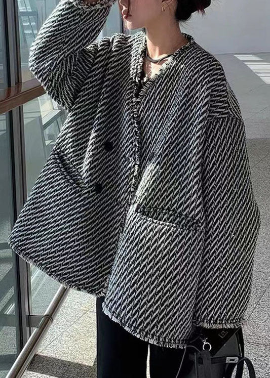 Vogue V Neck Pockets Plaid Coats Fall