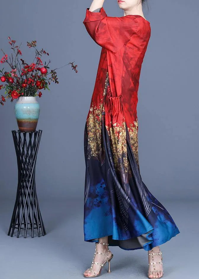French Red Print Asymmetrical Design Summer Spring Vacation Dresses