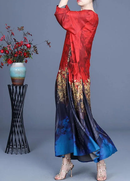 French Red Print Asymmetrical Design Summer Spring Vacation Dresses
