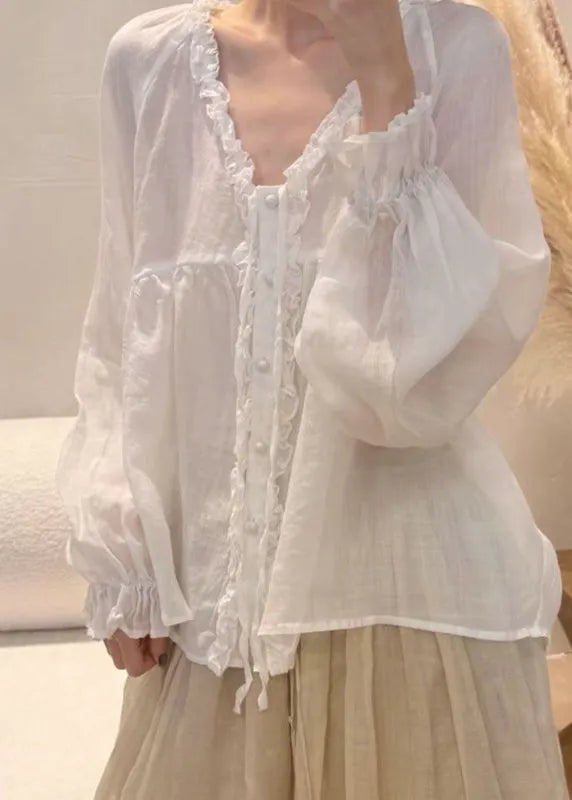 Simple White V Neck Patchwork Top Fall