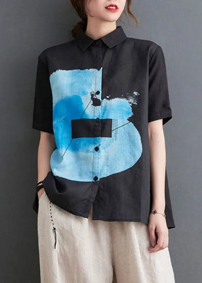 White Peterpan Collar Button Print Fall Half Sleeve Shirt Top