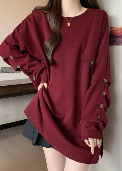 Fitted Mulberry Oversized Wrinkled Cotton Sweatshirts Top Fall