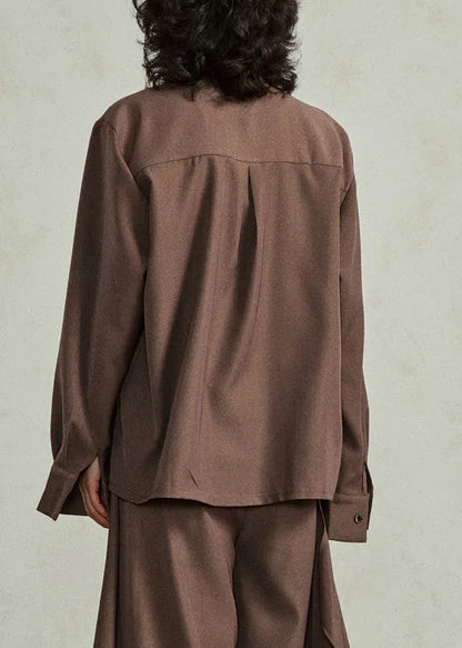 Fine Coffee Asymmetrical Button Shirt Lantern Sleeve Spring