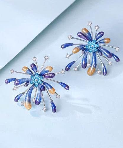 Original Blue Sterling Silver Alloy Zircon Fireworks Stud Earrings