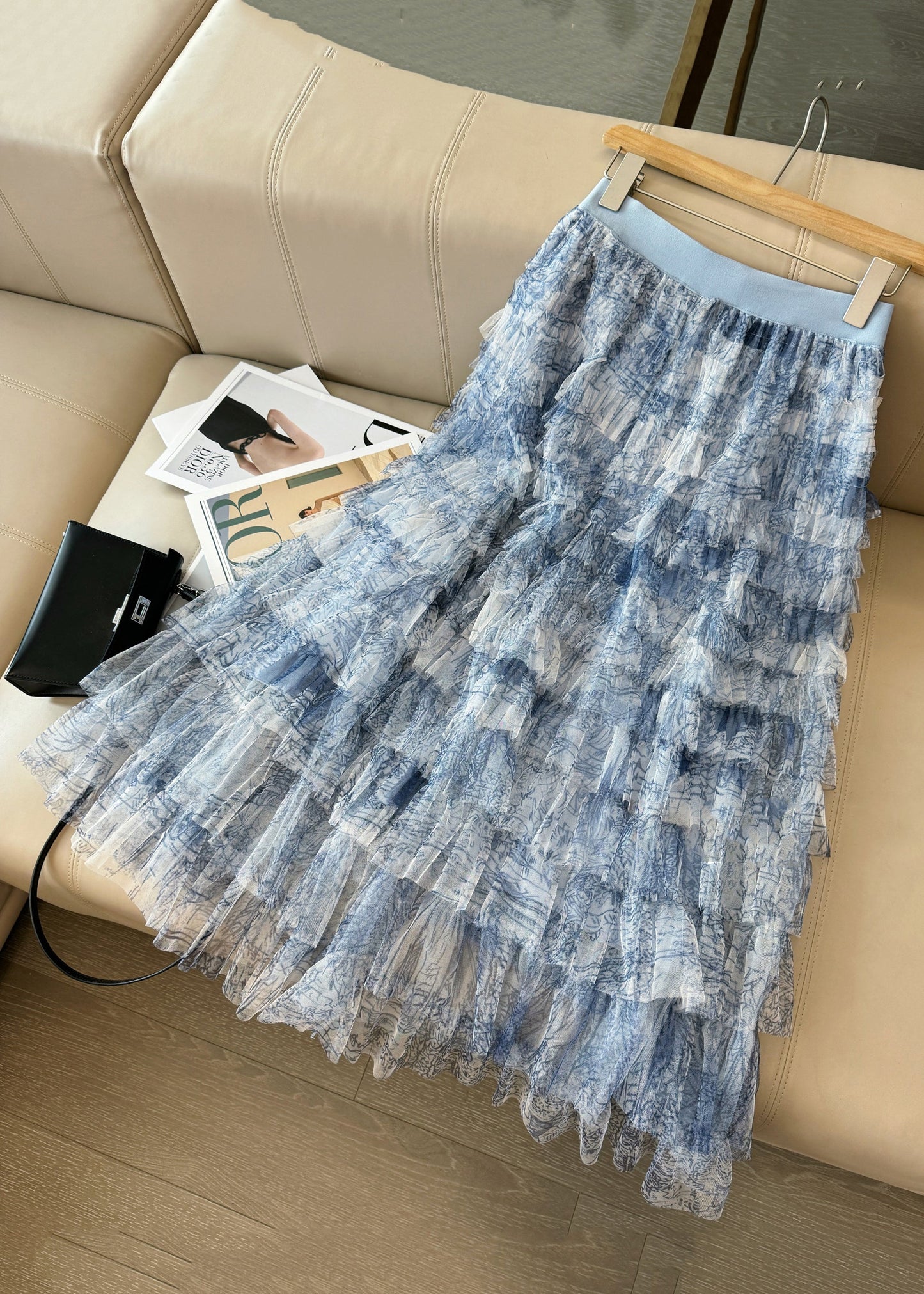 Blue Tie Dye Layered Tulle Skirt Summer