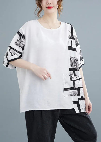 French White O-neck Cotton Beach Tanks Short Sleeve