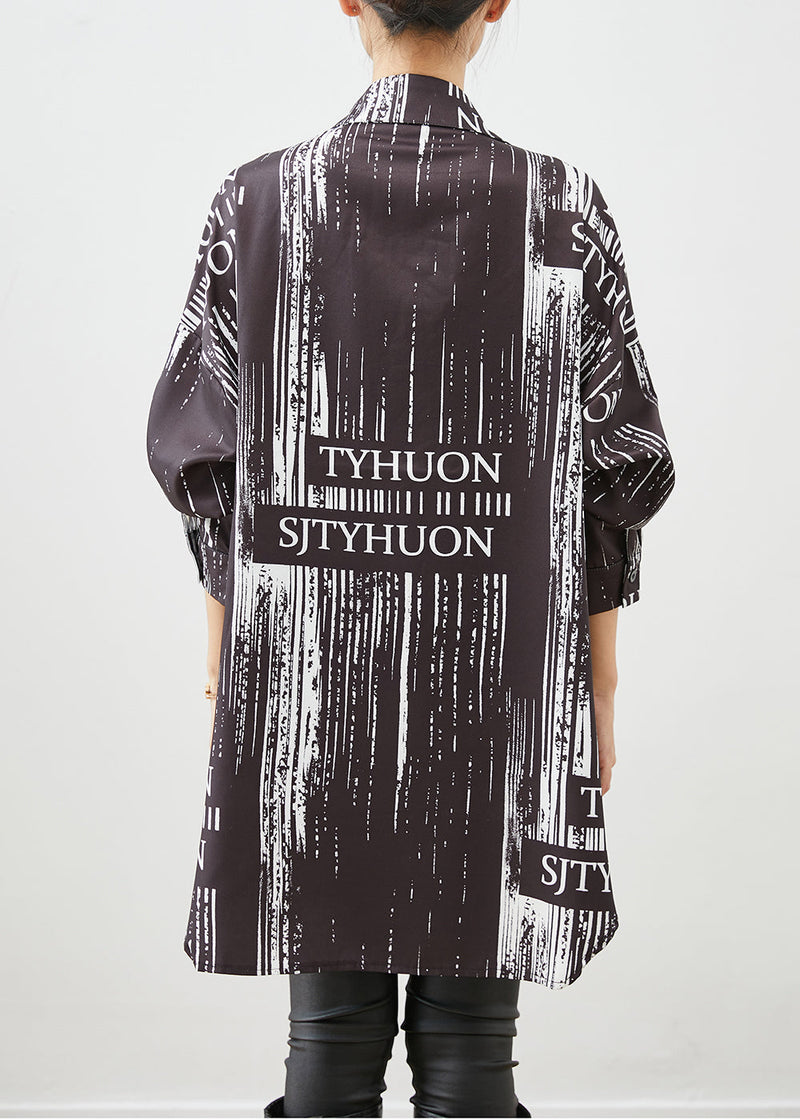 Modern Black Oversized Print Gemstone Spandex Long Blouse Tops Fall