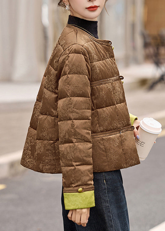 Coffee Pockets Patchwork Duck Down Down Short Coat Winter