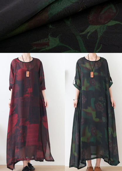 Green Print Chiffon Pockets Summer Dresses
