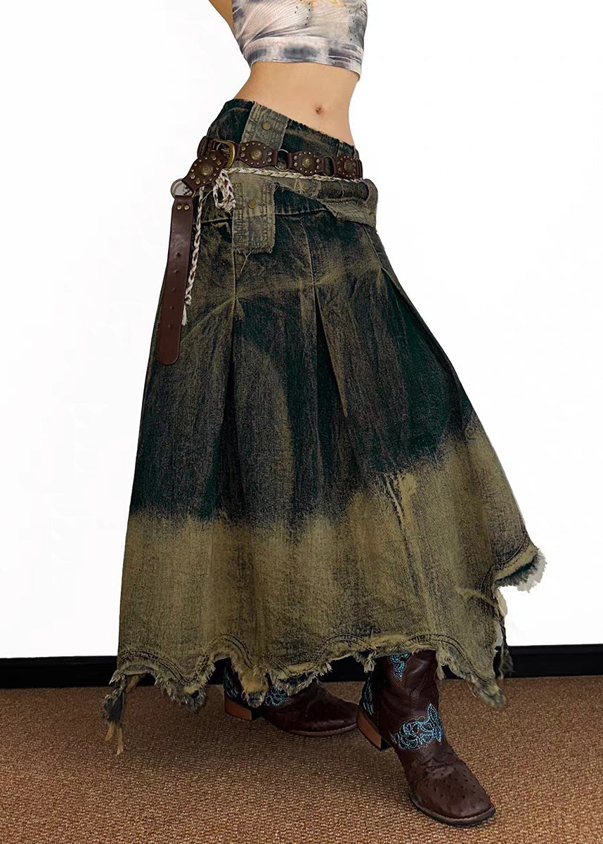 High Waist Asymmetrical Patchwork Denim Maxi Skirt Summer
