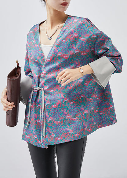 Blue Print Chinese Button Silk Jackets Spring