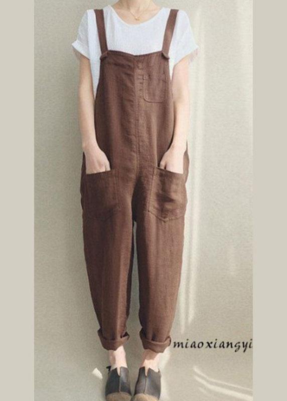 Color Cotton Strappy Pocket Loose Harem Jumpsuit