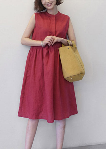 Red O-neck Patchwork Wrinkled Maxi Dresses Summer