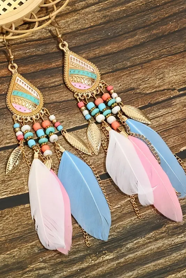 Colorful Feather Tassel Dangle Drop Earrings
