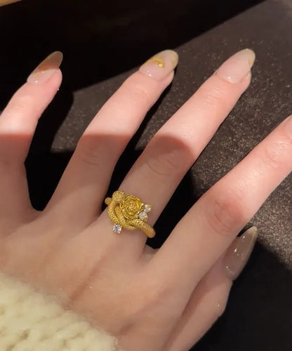 Antique Gold Zircon Snake Rings Two Piece Set