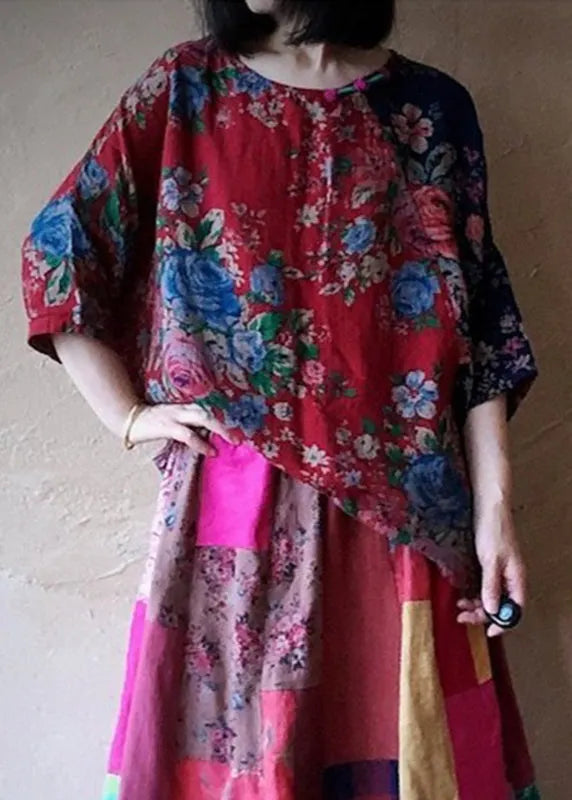 Colour 2 O-neck Print Cotton Top Long Sleeve