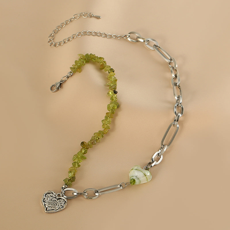 Colorblock Sterling Silver Alloy Love Patchwork Beads Gratuated Bead Necklace
