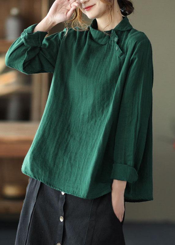 Greenpeter Pan Collar Button Fall Asymmetrical Design Top Long Sleeve